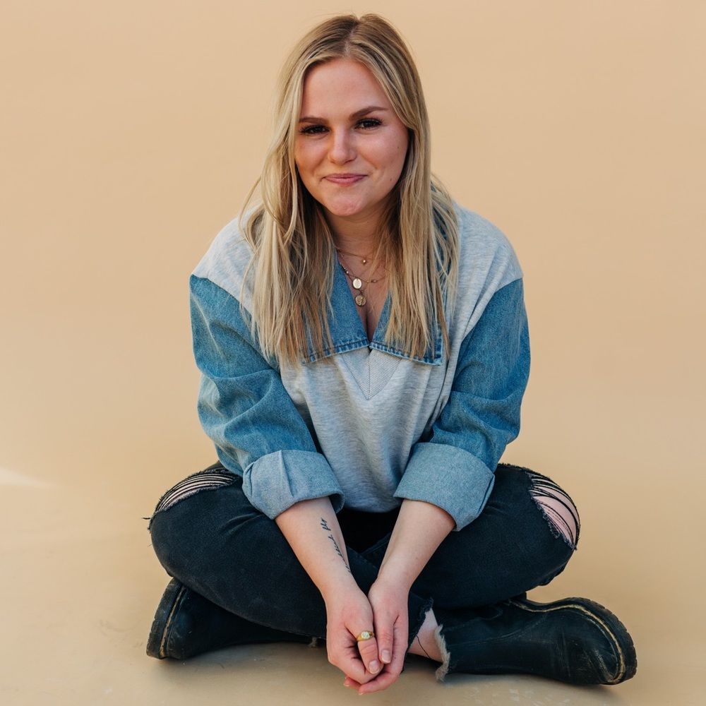 Dressed in LALA Denim and Sweatshirt